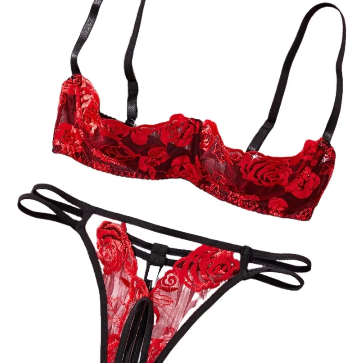 

Новый комплект эротического сексуального белья: бюстгальтер-получашка с вырезами, прозрачный, с кружевной вышивкой и цветочным узором, контрастных цветов