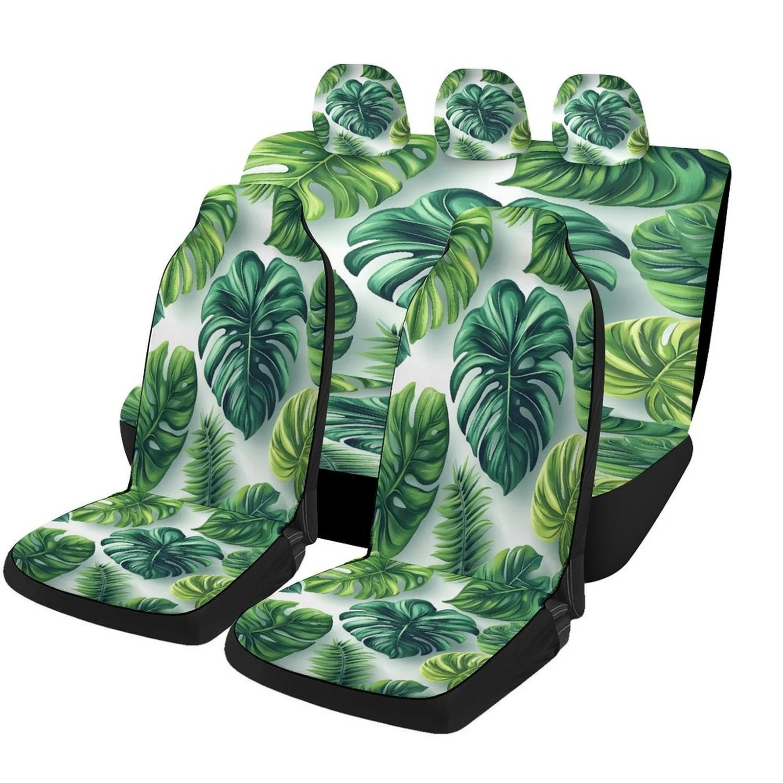 

Tropical Leaves Pattern Designed Car Seat Cover Set For Most Cars, Trendy Novelty High-quality Car Seat Protector Covers Full Se