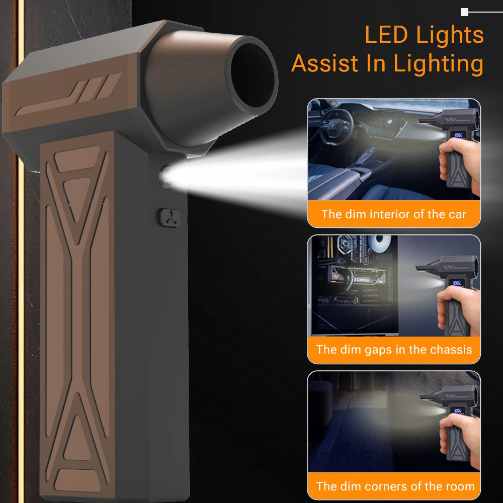 Высокоскоростной турбовентилятор 130000 об/мин, профессиональный комплект с 5 насадками и быстрой зарядкой через USB, очистка автомобиля/электронное удаление пыли/зажигание барбекю на открытом воздухе/многофункциональный пылеочиститель/снежный вентилятор, портативный ручной пылесос