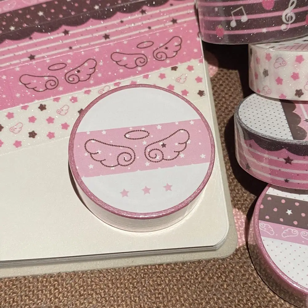 Strawberry Music Note Tape Flash Sand Paper Tape Adhesive Tape Korean Hand Account Plan Handbook Diary Sticker Glitter Deco Tape