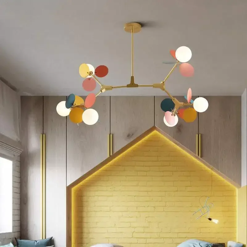 Bedroom Chandelier Nordic Style Post-Modern Simple Children's Room Designer Creative Personality Color Leaf LED Lamp