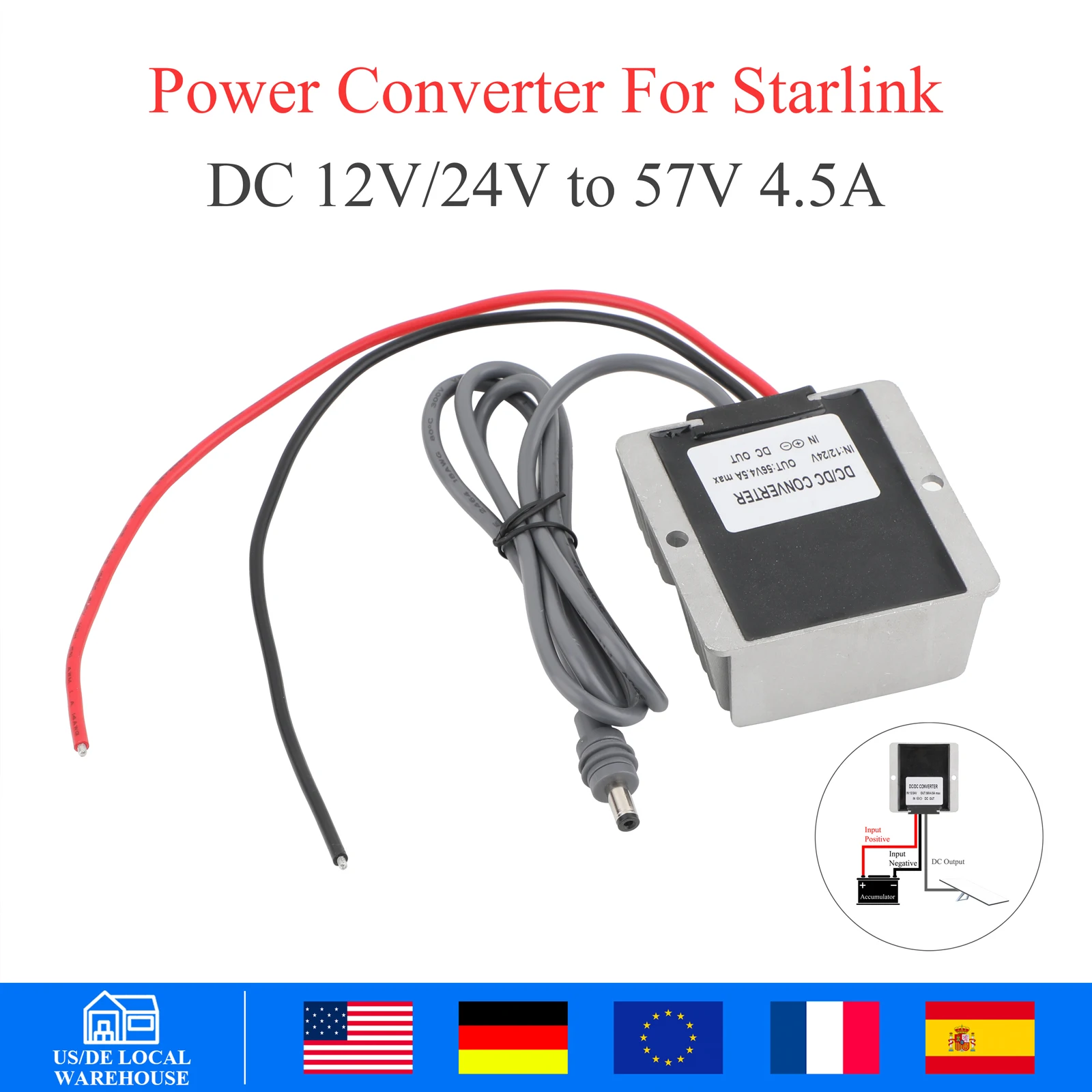 

США для Starlink Gen3 DC 12 В/24 В до 57 В 4,5 А повышающий преобразователь мощности с штекером Starlink