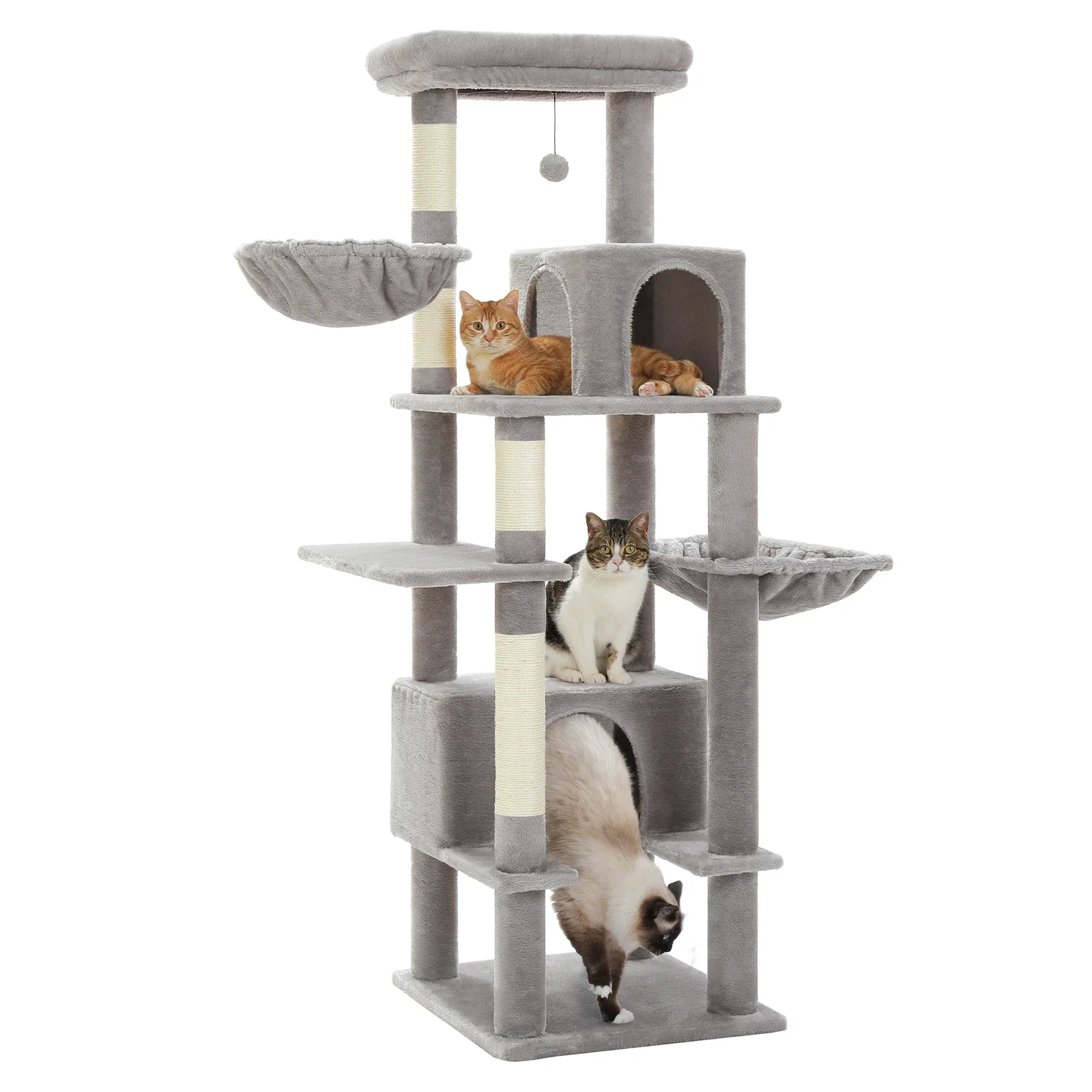 Cat Tree for Indoor Cats Large Adult, Cat Tower with Sisal-Covered Scratching Post, Super Large Metal Hammock and 2 Big Condos