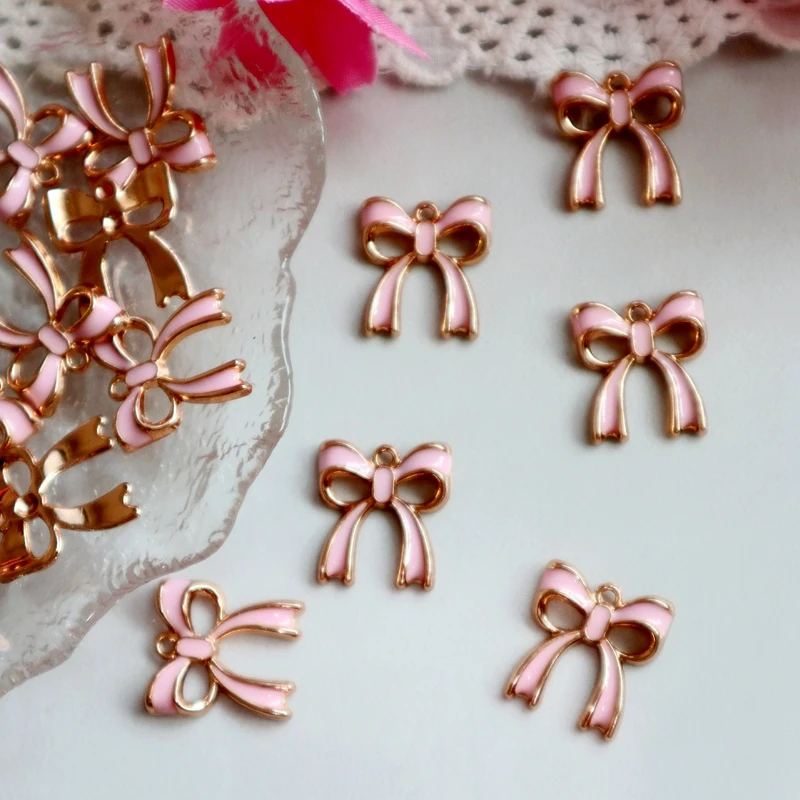10PCS Larger Hollow Bow Tie Alloy Pendant Enamel Metal Charms DIY Necklace Bracelet Jewelry Keychain Decoration Dangle Accessory