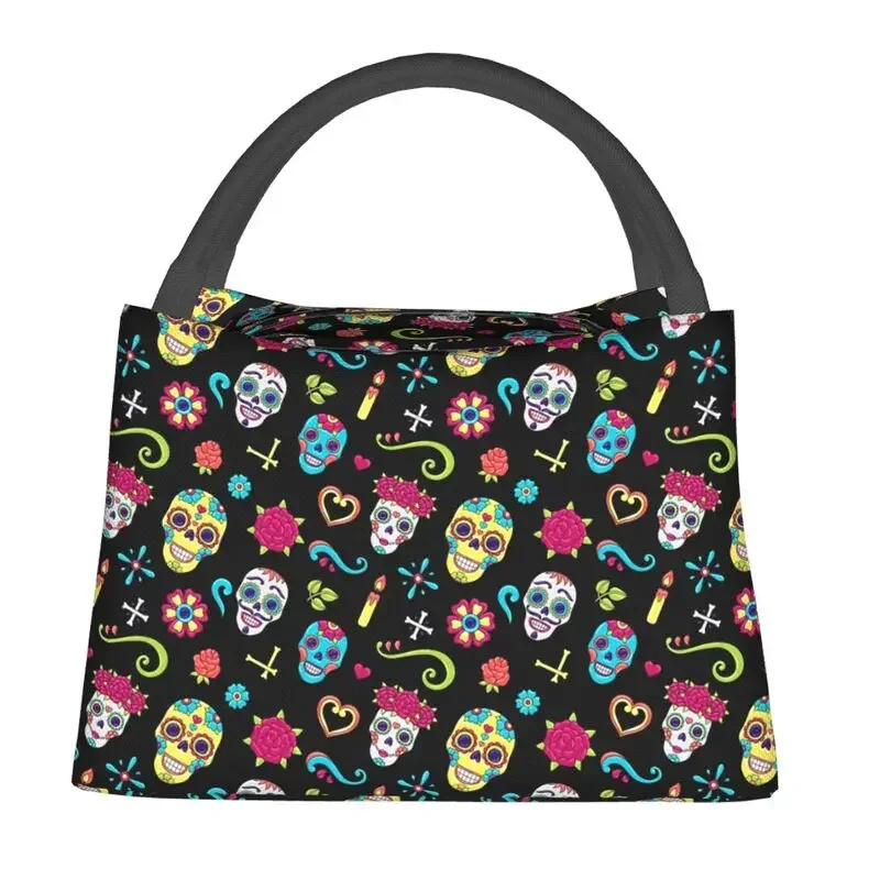 Day Of The Dead Sugar Skull Pattern Insulated Lunch Bags for Women Mexican Thermal Cooler Lunch Box Office Picnic Travel