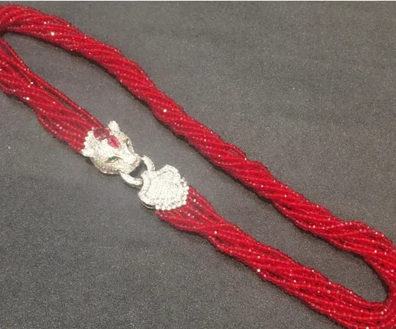 Women's fashion Leopard head clasp DIY accessory red glass crystal necklace welcome custom colors fashion jewelry