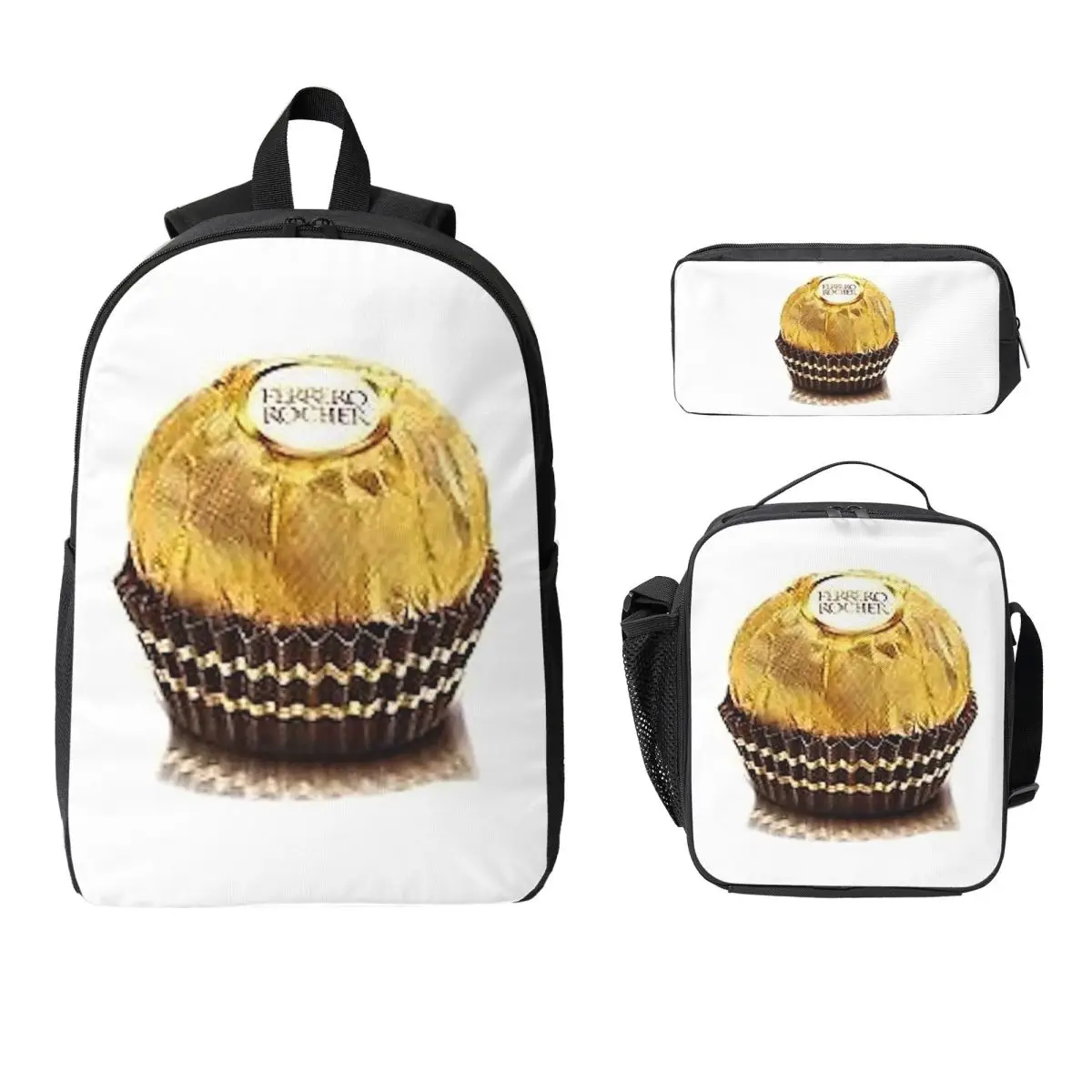 Mochila Ferrero Rocher para estudiantes, niños y niñas, mochila escolar, bolsos de hombro para ordenador portátil, bolsa de almuerzo aislada de 3 piezas, estuche para lápices