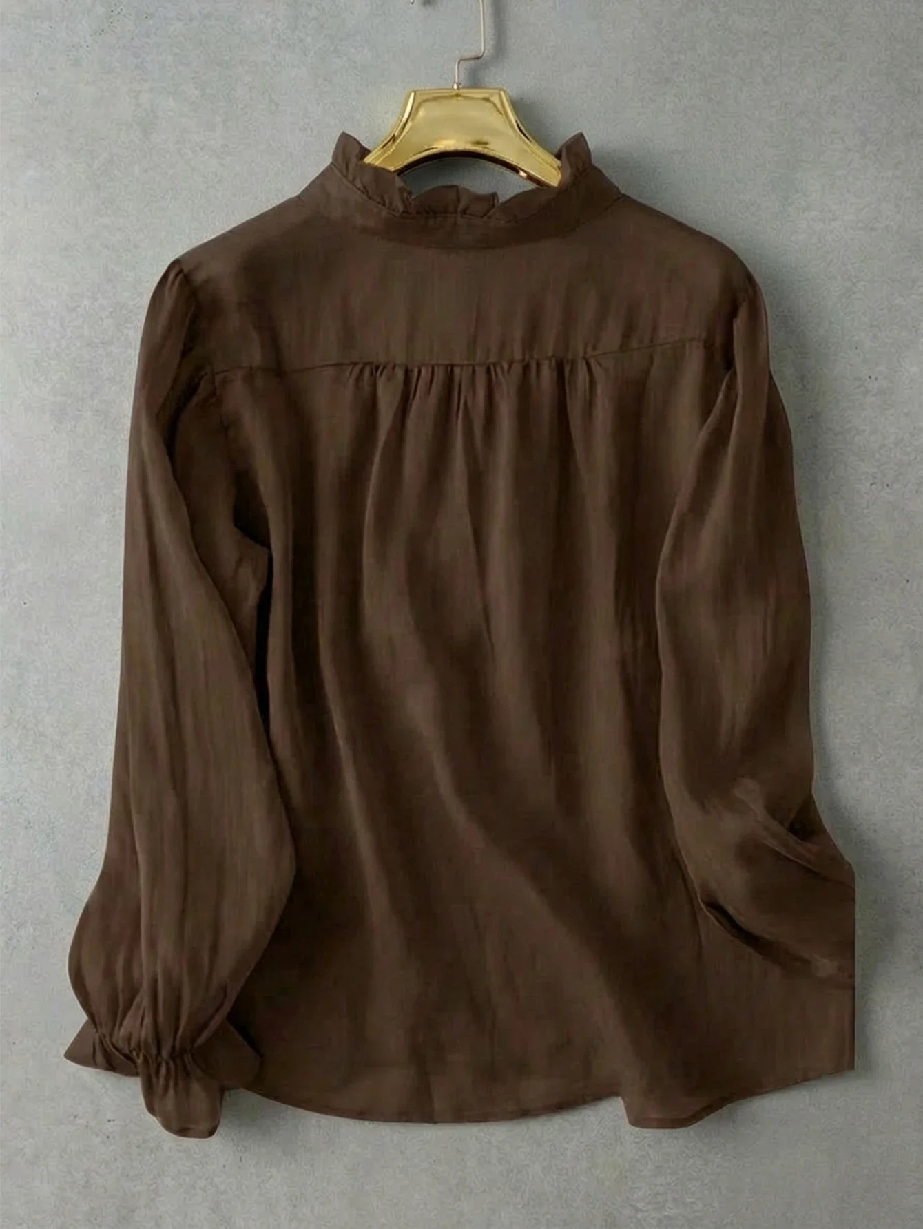 

Women Solid Color Ruffle Collar Long Sleeve Casual Blouse Spring Summer