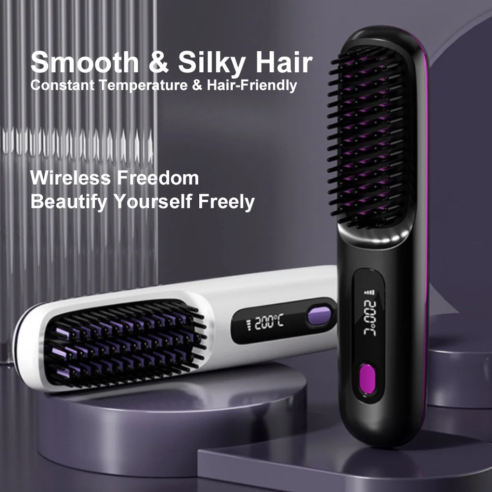 

Электрическая расческа-выпрямитель с ЖК-дисплеем и подогревом, беспроводная, керамическая, с отрицательными ионами, портативная, перезаряжаемая