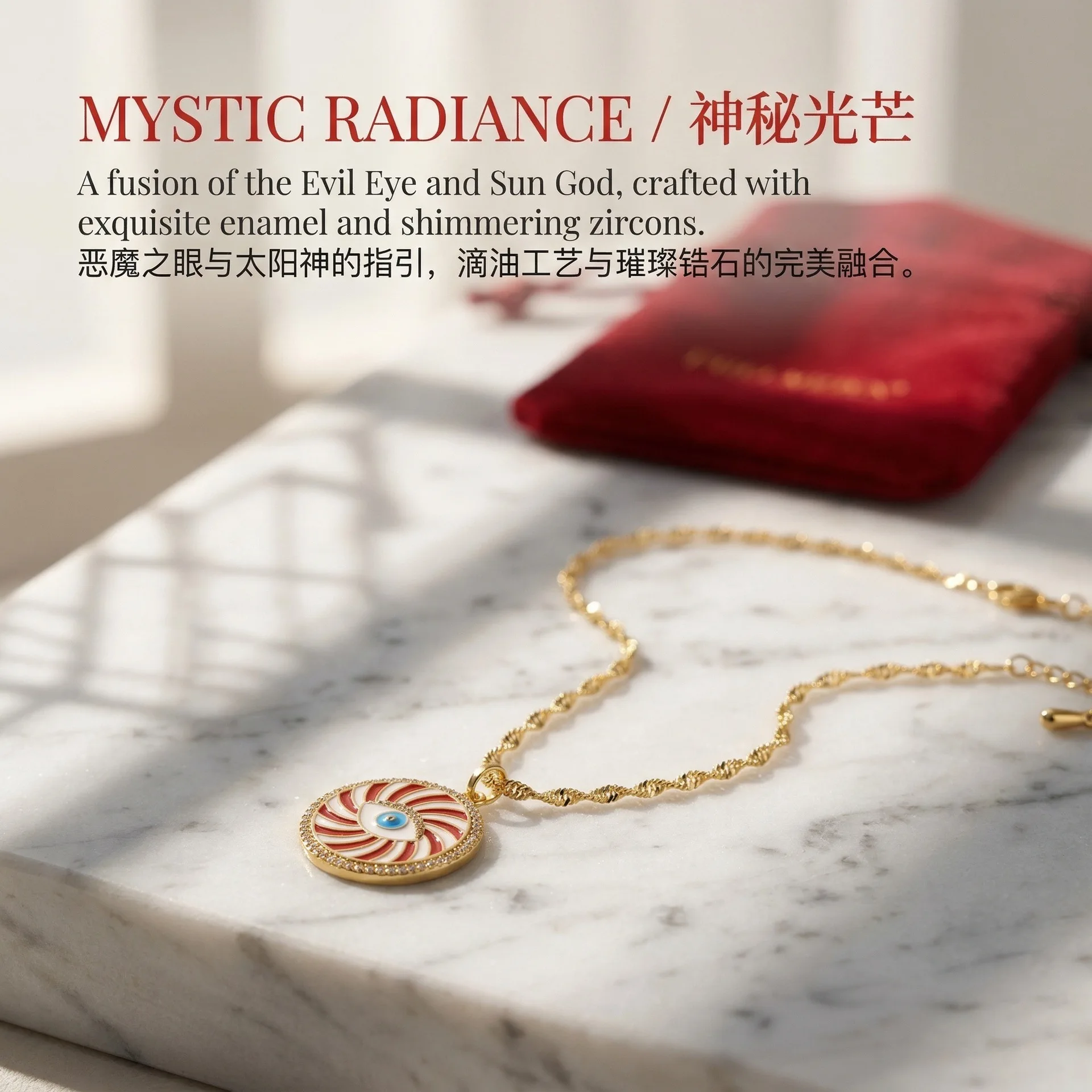 Lucky Evil Eye Round Pendant Necklace 18k Gold Plated Copper Enamel Inlaid Rhinestone Turkish Eye Clavicle Chain Good Luck Bless