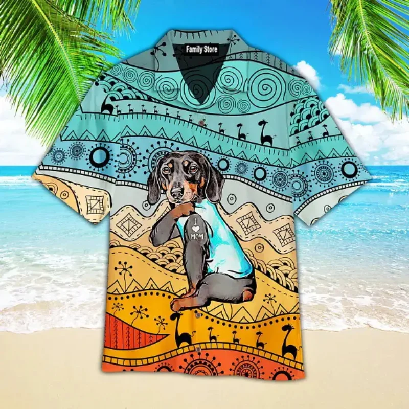 

3D Print Dachshund Dog Pattern Hawaiian Shirts For Men New In Short Sleeve Button Beach Shirts Blouse Men's Aloha Holiday Shirt