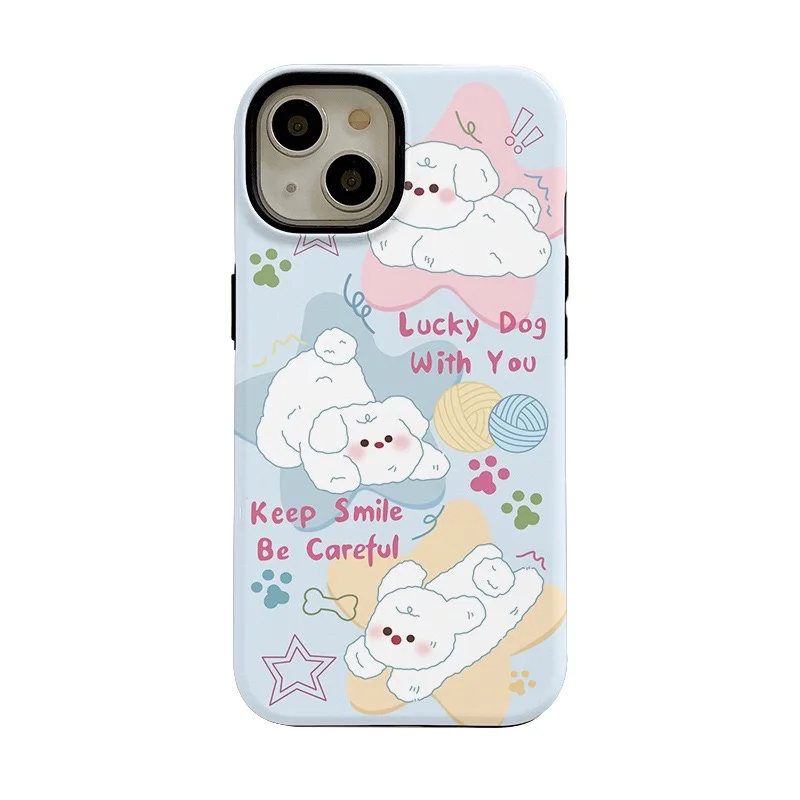 

Ins Korean Sky Blue Lucky Line Puppy Phone Case for IPHONE 16 15 PRO MAX 14 13 12 11 XR XS SE Acrylic TPU Two in One Phone Cases