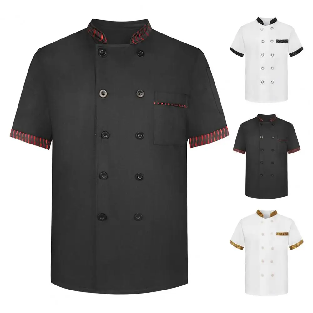 Chef Clothes Breathable Stain-resistant Chef Uniform for Kitchen Restaurant Staff Double-breasted Short Sleeve Top for Cooks