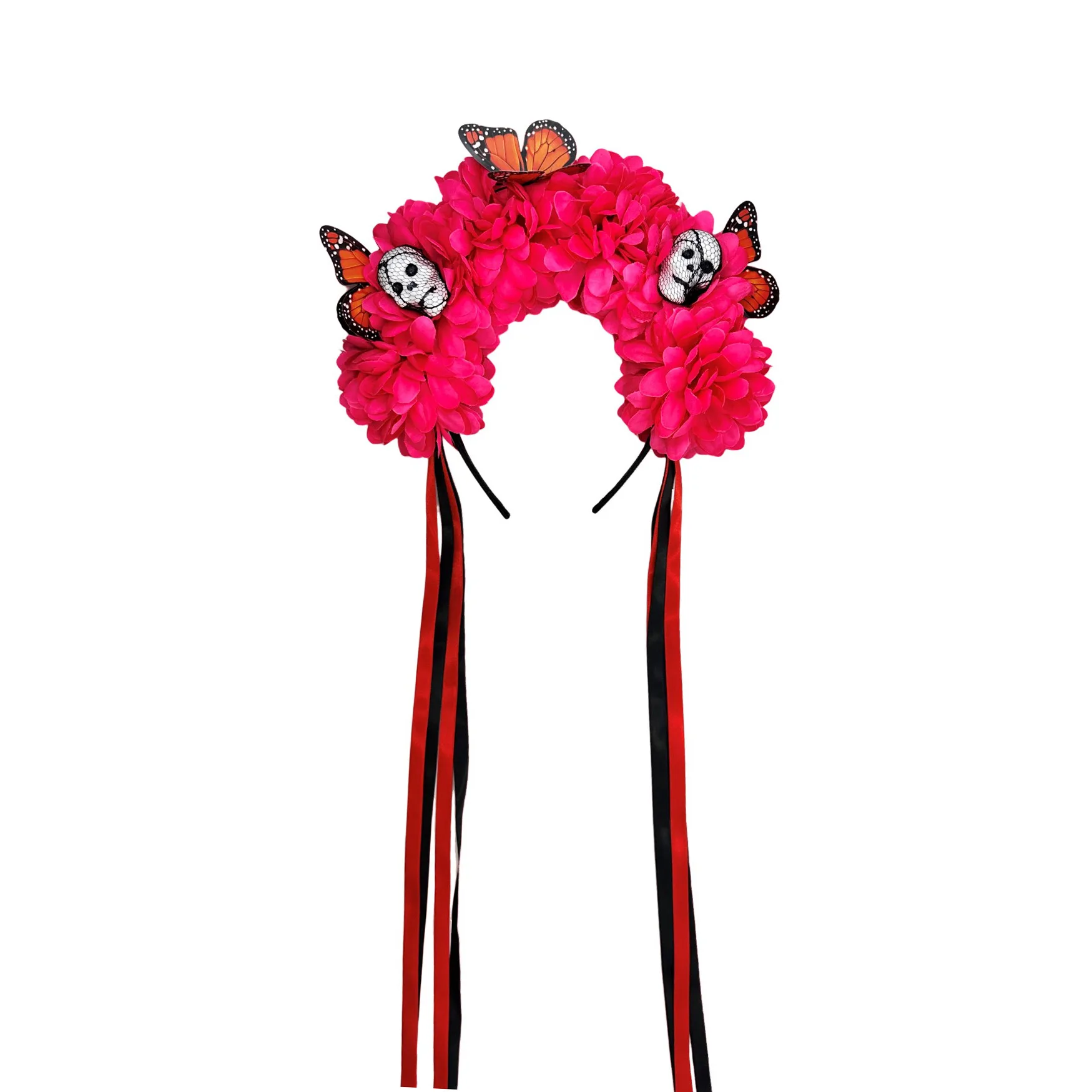 Cross-Border New Halloween Party Head Buckle Ghost Festival Prom Dress Up Headwear Double Row Flower Ghost Head Dead Festival
