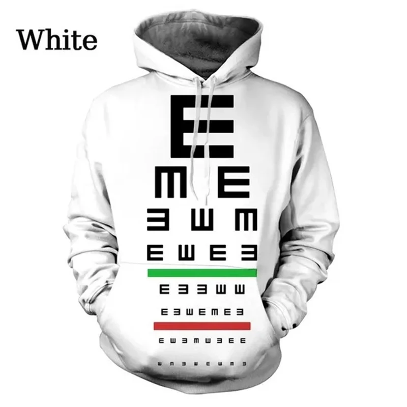 Eye Chart Pattern Hoodie New Style Funny Casual 3D Graphic Hoodies Men's Street Personality Pullovers Fashion Cool Couple Hooded