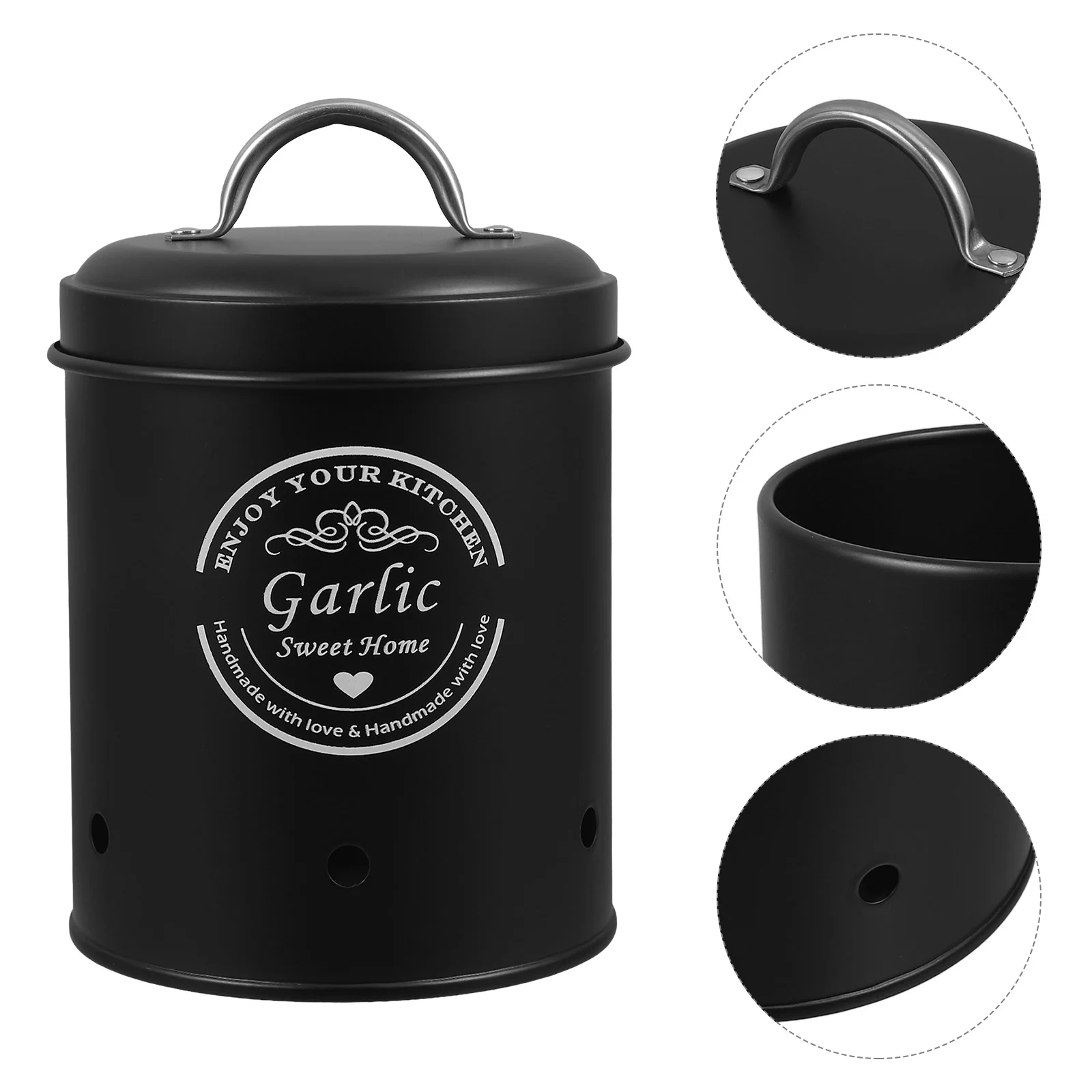 Vegetable Storage Barrel Potatoes Ginger Holder Container Onion Jar Garlic Countertop Canister Iron Bins for Home with Lid