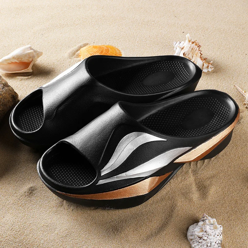 

Men's Shoes 38-45 Black Gold Beach Slippers Summer Casual Comfortable Sandals Outdoor Soft Flip Flops Non-slip Bathroom Slippers