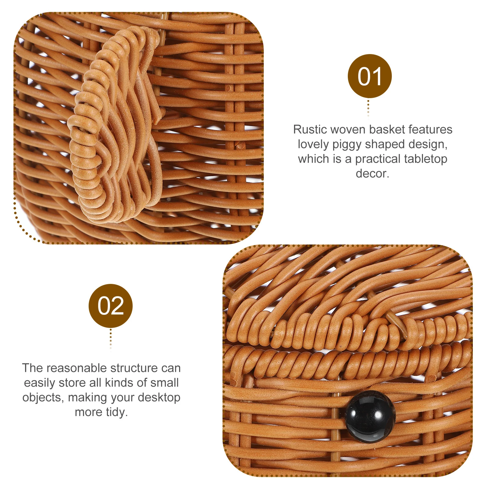 

Decorative Piggy Woven Basket Practical Storage Container for Bread Fruits Snacks Desktop Organizer Rustic Design