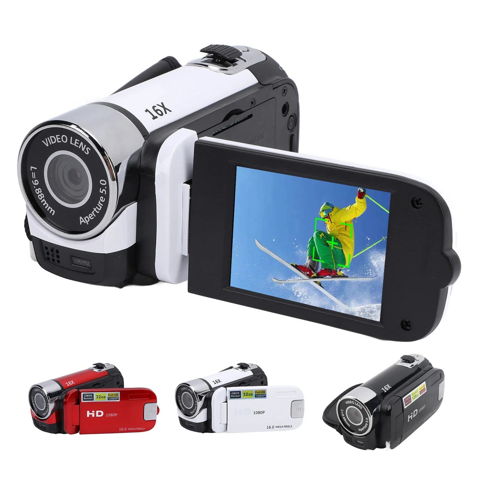 كاميرا فيديو 16X تكبير رقمي 600 مللي أمبير في الساعة مضادة للاهتزاز 1080P 2.4 بوصة شاشة ملونة ملء الضوء 16 ميجابكسل لتسجيل النمو