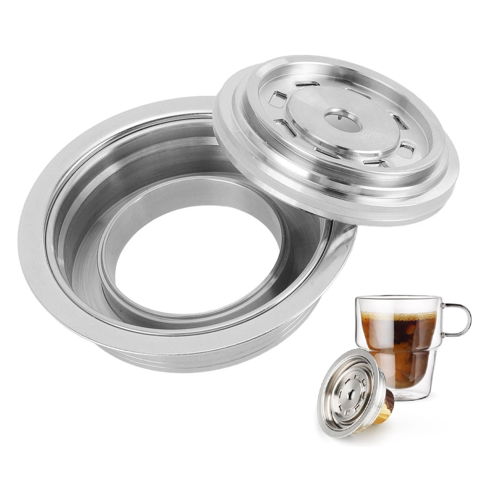 Coffee Capsule Adapter Stainless Steel with Stickers Spoon Brush Coffee Pod Converter for Delonghi ENV135 for Vertuoline GCA1 fo
