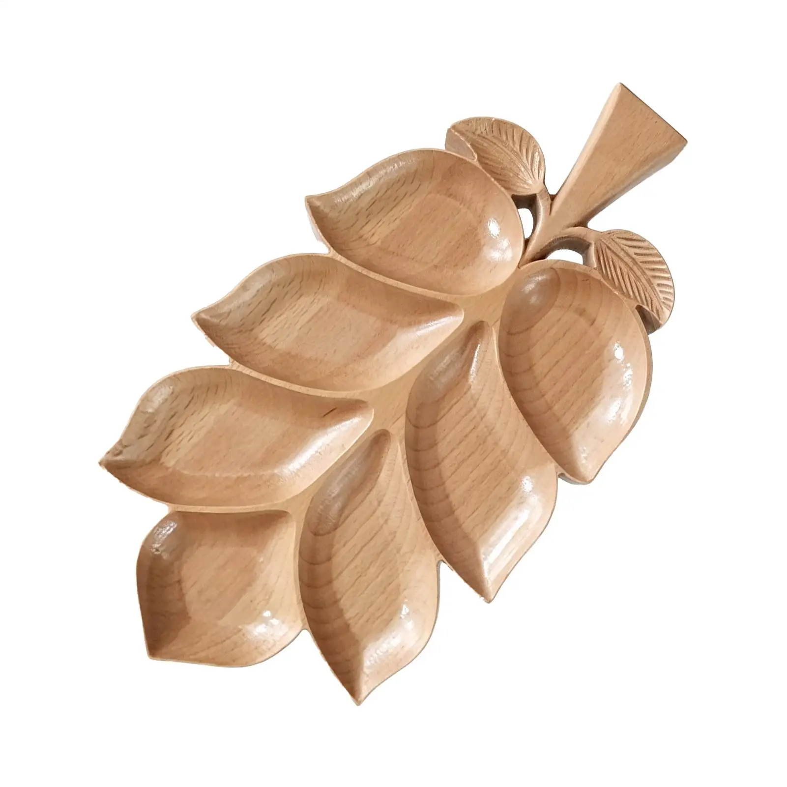 Wooden Leaves Tray 7-Compartment Wooden Rustic Decorative Tray Catering Serving Bowl For Home Kitchen Table Counter Vanity