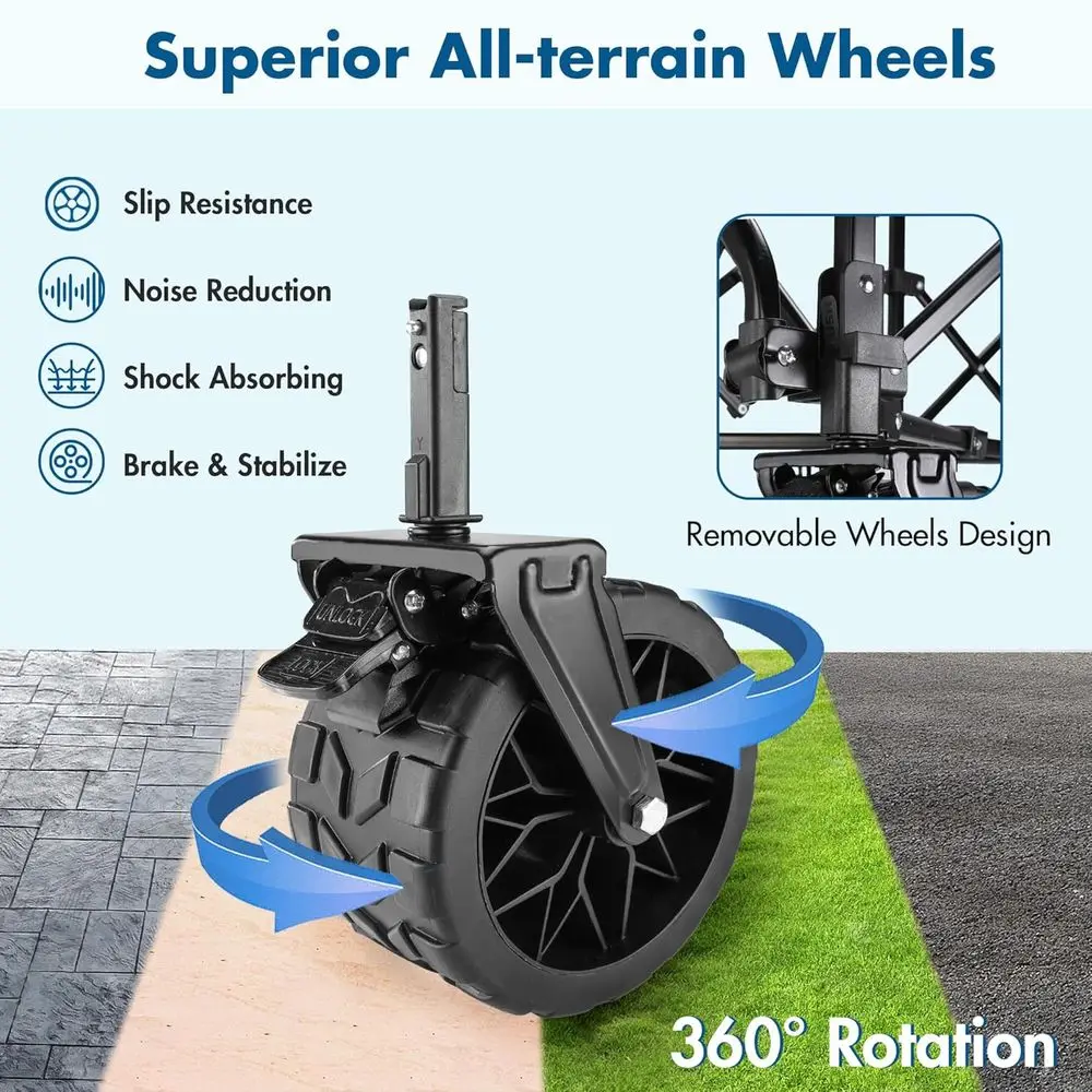Robuster, zusammenklappbarer 220-Liter-Utility-Wagen mit All-Terrain-Rädern, 330 Pfund Tragkraft, Blau, für den Strand- und Gartengebrauch