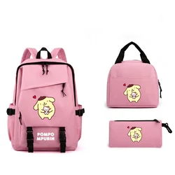 Sanrio Pompompurin zaini stampati 3 pezzi Set ragazzi ragazze scuola zainetto Mochila pranzo borse cartone animato studente bambini Bookbag