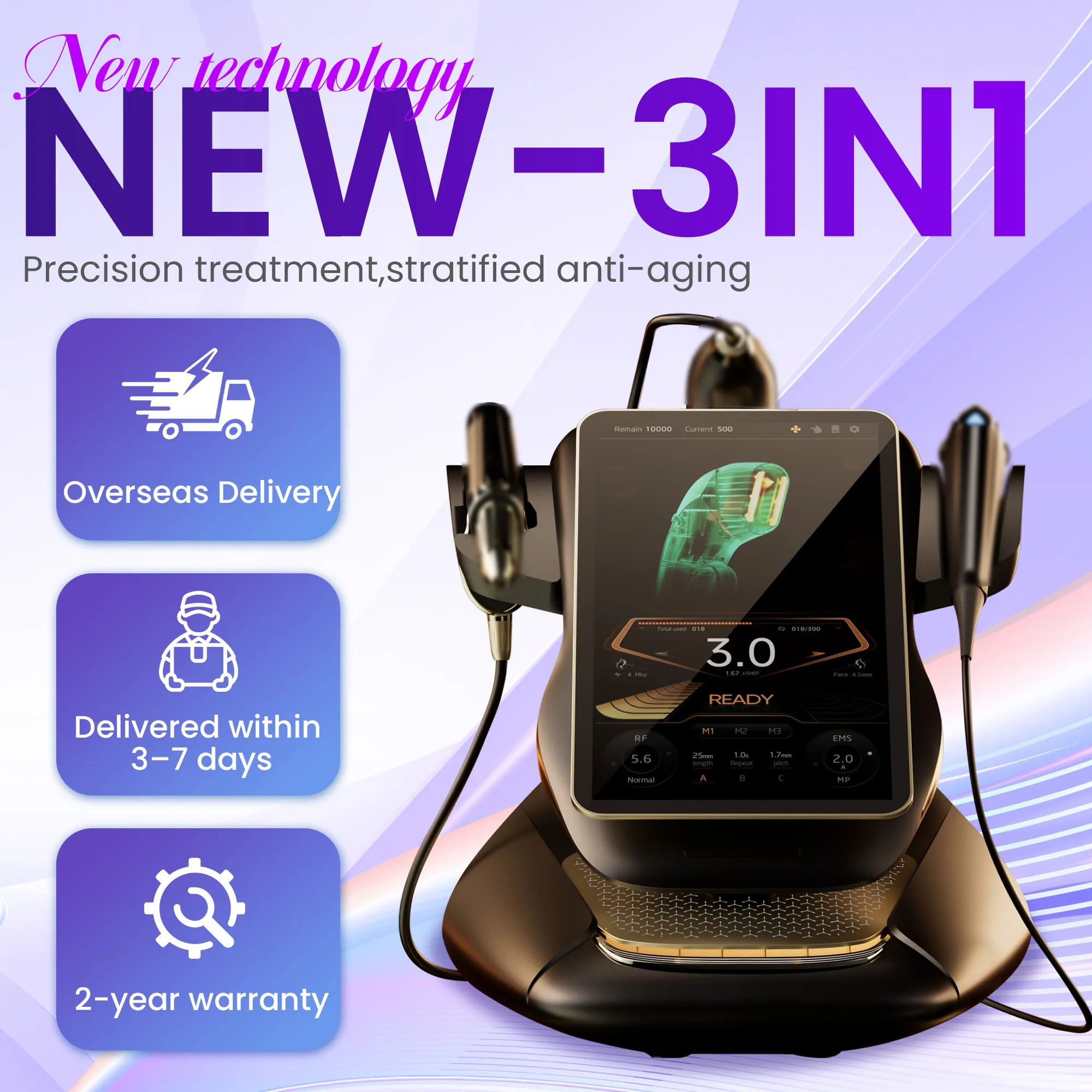 Portable 360MAX 25D HIFU 3IN1 Device Non-Invasive Face Body Firming Anti-aging Skin Rejuvenation Salon Skin Care Machine