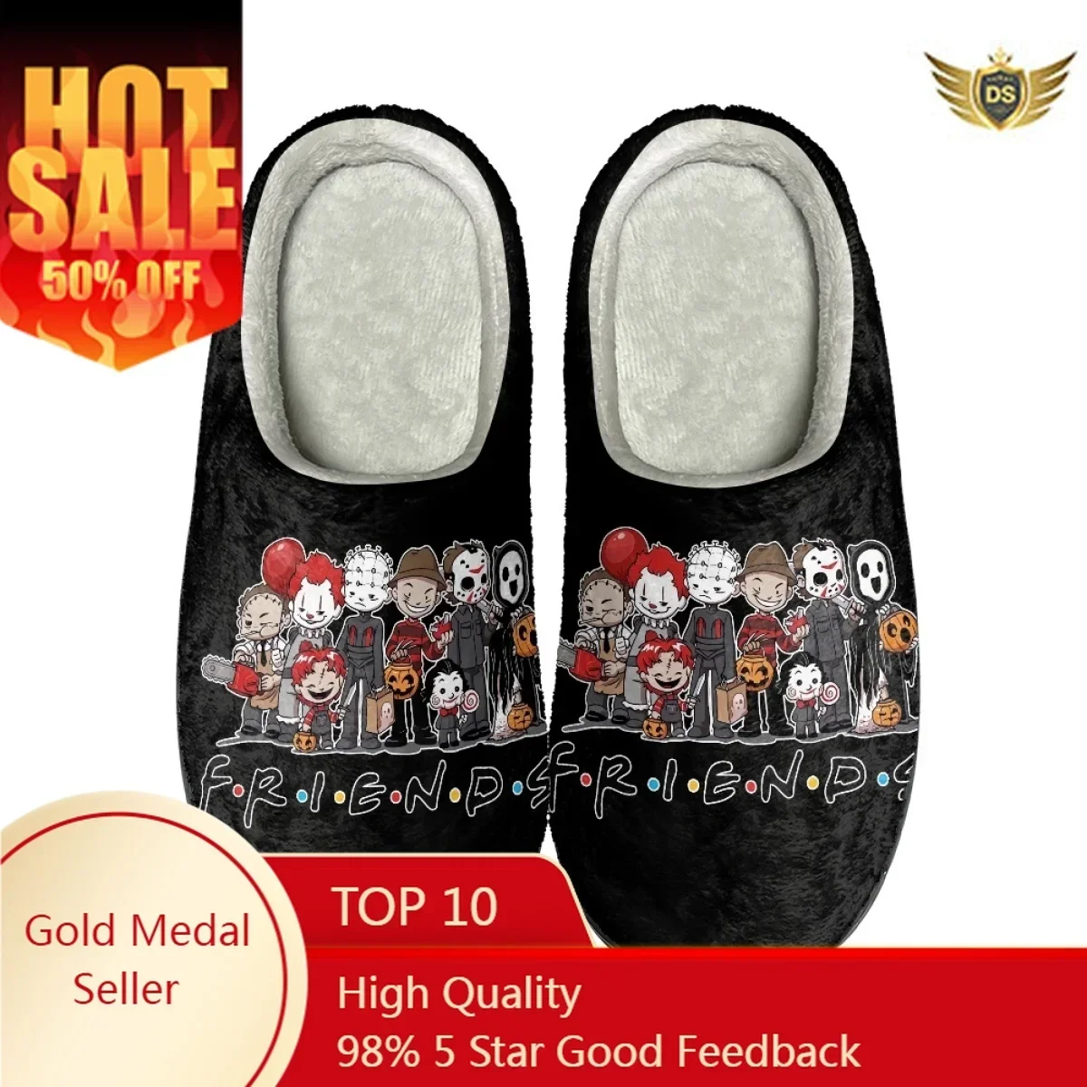 

Creative Friends Design Women Indoor Slippers Winter Warm Couples Comfy Footwear Non-Slip Home Cotton Slippers Print On Demand