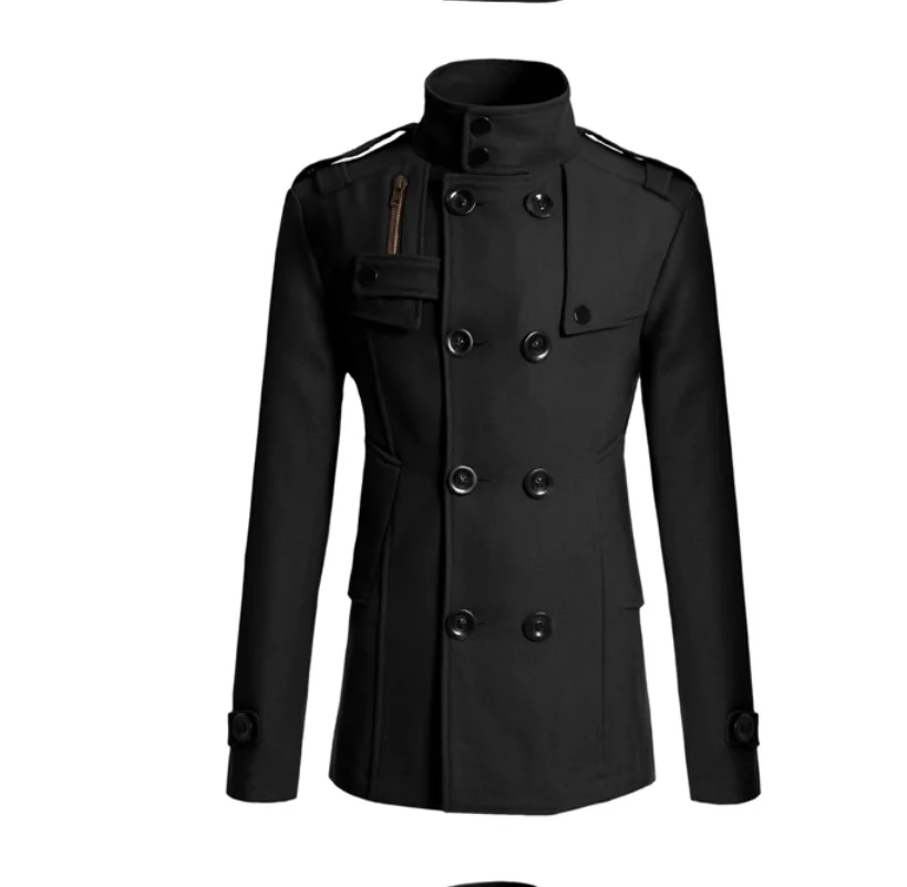 

Winter medium length woolen jacket for men's slim fit windbreaker