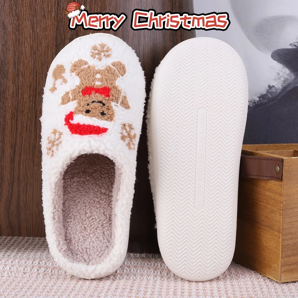 1 Pair Women Christmas Gingerbread Slippers Man Cute Winter Warm Slippers Comfortable Houseshoes Bedroom Soft Sole Home Shoes