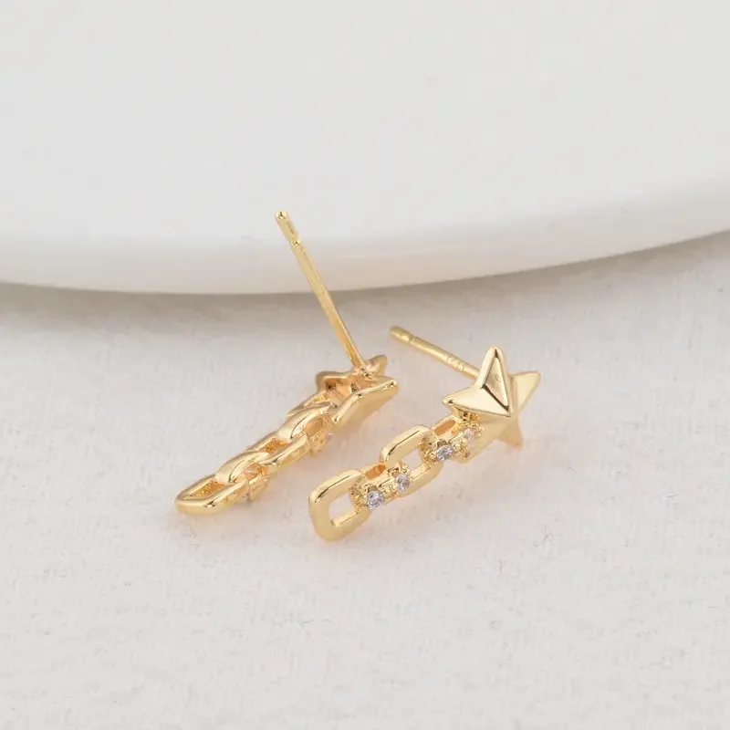 4 قطعة 7*17 مللي متر 14K الذهب اللون Plted النحاس مع الزركون ستار وأقراط دبابيس عالية الجودة Findings بها بنفسك النتائج مجوهرات اكسسوارات #6