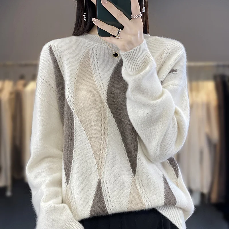 100 Pure Wool Pullover O-Neck Women\'s Sweater Colored Knitted Hollow out Women\'s Full Sleeve Australian Wool Sweater New Style