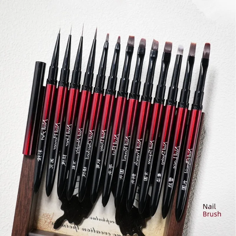 13Style Black Red Gradient Handle Nail Drawing Brushes For Manicure Lines Painting Gradient UV GEL Extension Builder Drawing Pen