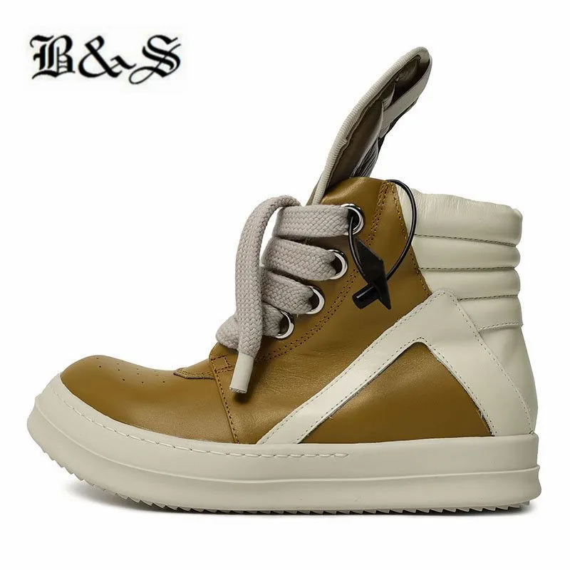 

Black& Street 2022ss Big Wide Shoes Lace owe Rock yellow genuine Leather exclusive HIGH Top trainer Boots