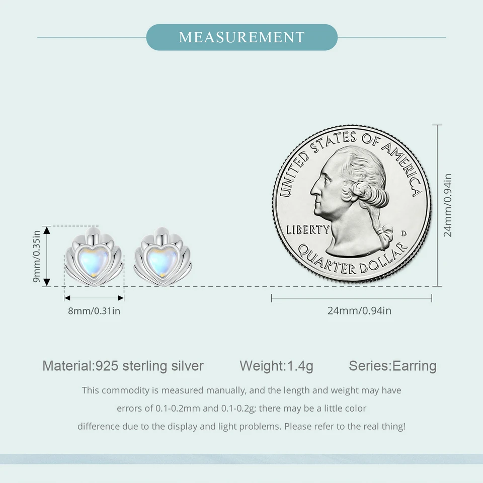 BISAER 925 srebrne kolczyki z muszelką serce kamień księżycowy kolczyki hipoalergiczne dla kobiet biżuteria prezent świąteczny