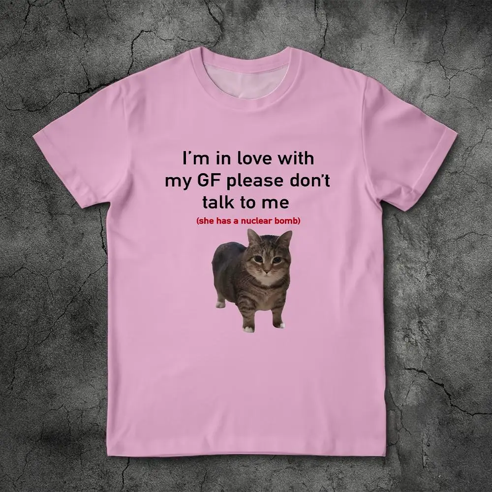 T-shirt I Fell In Love With My Girlfriend Cat Divertente modello di lettera Stampa Top larghi T-shirt girocollo semplice alla moda per coppia