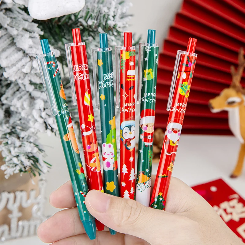 Stylos de signature College de dessin animé de Noël, stylos de pressage créatifs, fournitures scolaires, papeterie pour étudiants, père Noël, melon al, 10 pièces