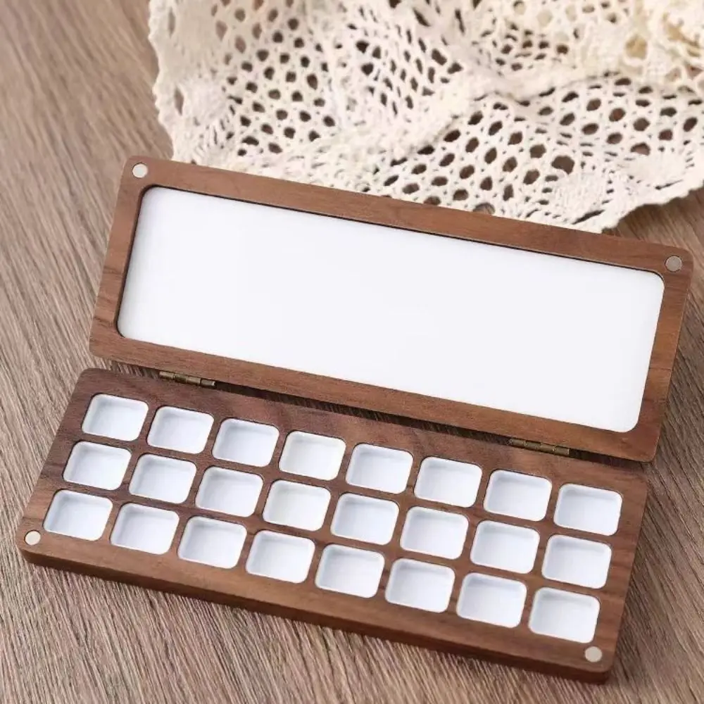 Ins Empty Portable Watercolor Palette with Cover 24 Grids Wood Paint Tray Easy To Carry Sturdy Color Mixing Box Travel