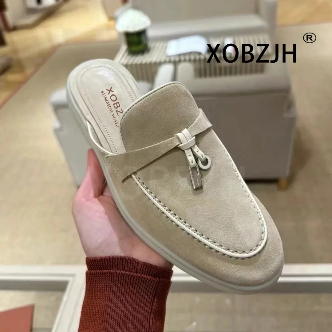 Loafers Shoes for Women 2024 Summer Walk Slippers High Quality Comfortable Classic Leather and Fabric Feel Sandals Men