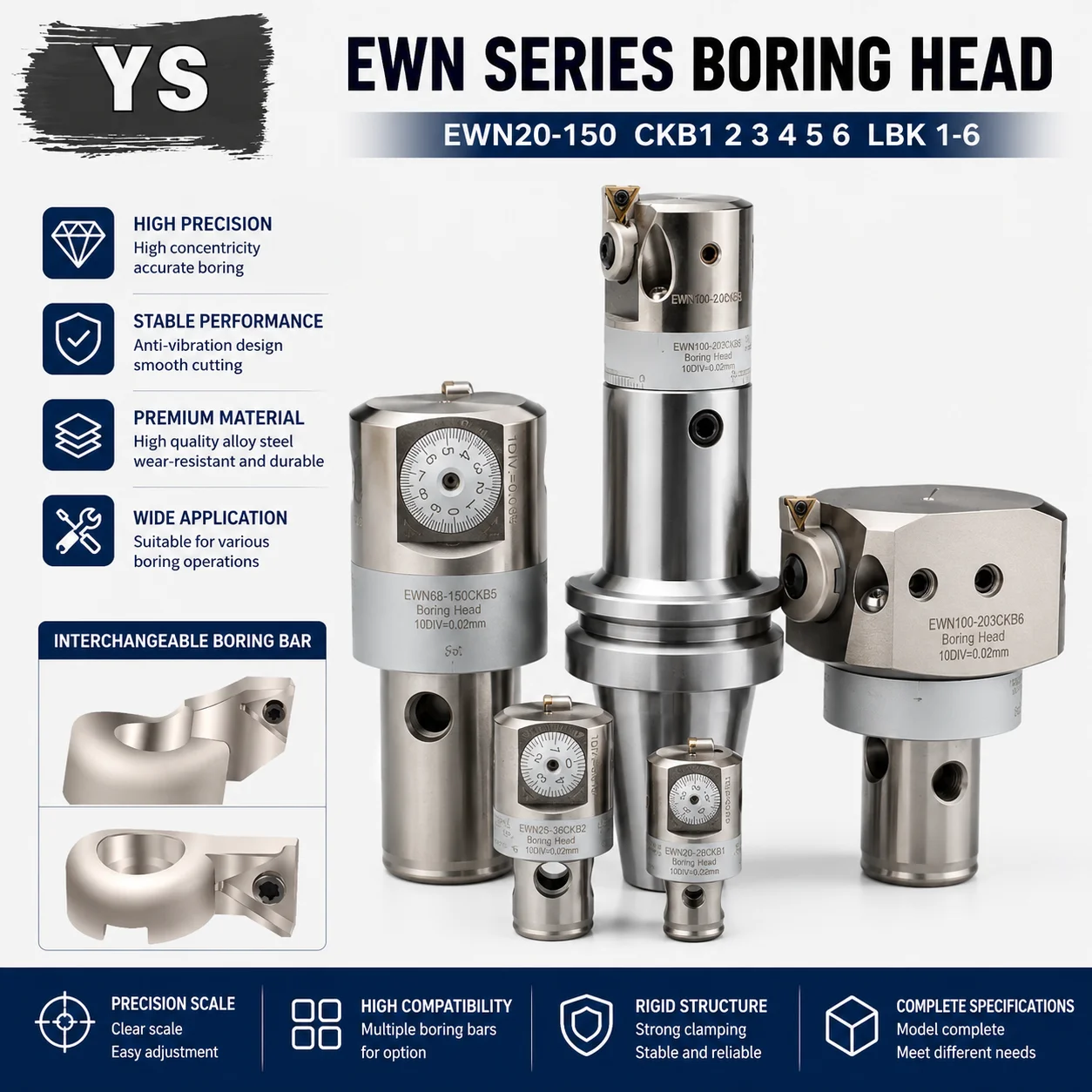 YS Precision RBH EWN Fine Boring Head EWN20 EWN25 EWN32 EWN40 EWN150 Adjustable Boring Tool Holder Bore CKB1 2 3 4 5 6 LBK 1-6