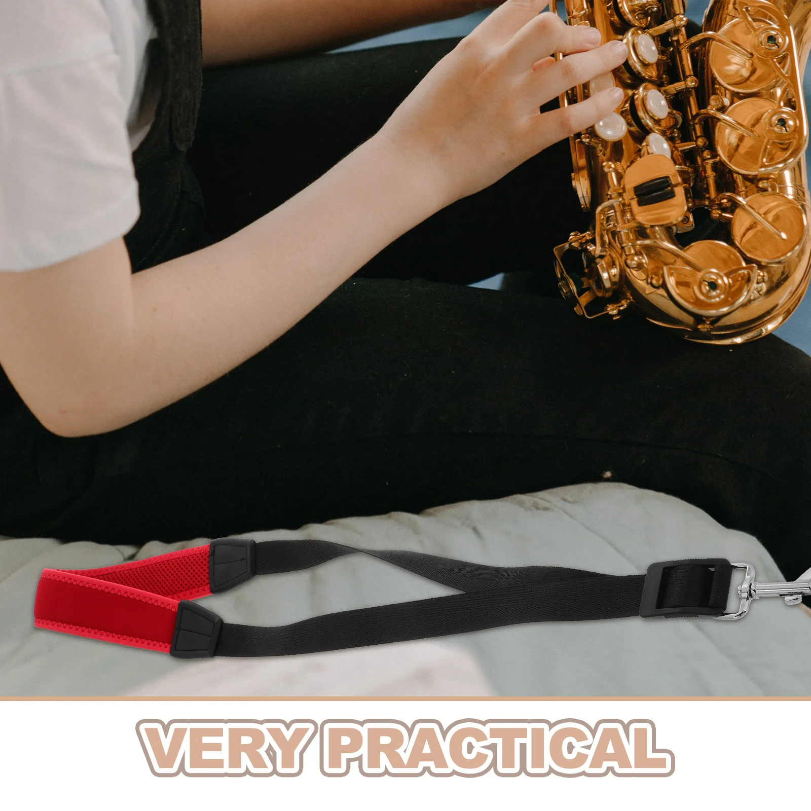 Saxophone Neck Strap Red Adjustable Padded Thickened Sponge For Alto Tenor Soprano Clarinet Instrument Accessories Band