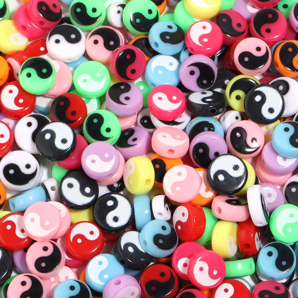 50-100 Stück Tai Chi Acrylperlen Yin Yang Schwarz Weiß Flache Runde Lose Perlen für Schmuckherstellung DIY Armband Halskette Zubehör