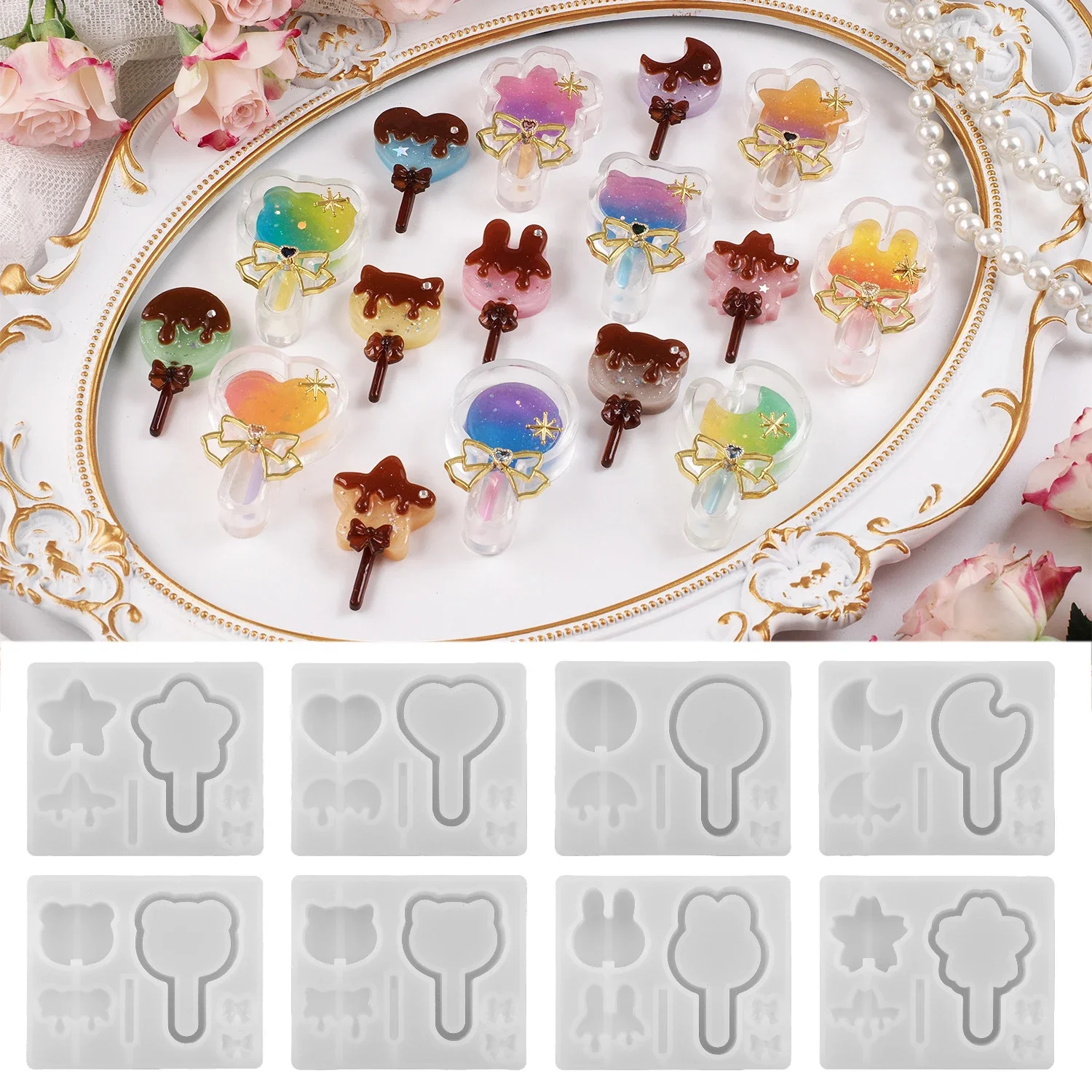 

Quicksand Lollipop Silicone Mold DIY Crystal Heart Rabbit Star Shaped Epoxy Resin Mold Hair Jewelry Patch Accessories Handmade