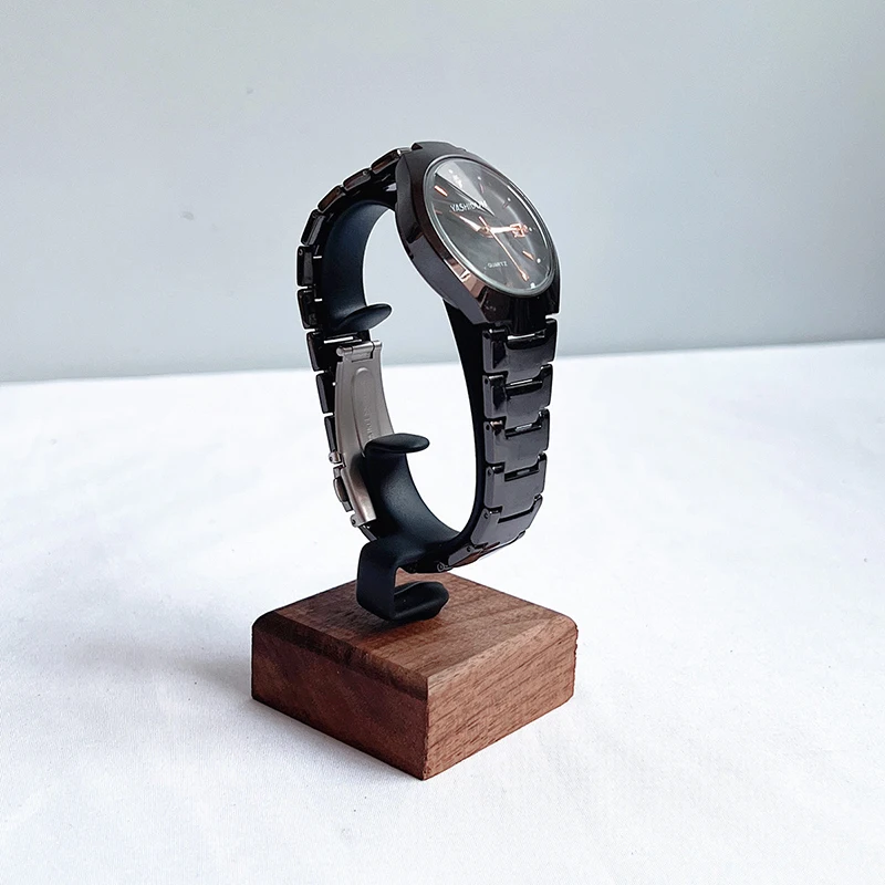 C-förmiger Uhrenhalter aus Holz, Schmuck-Organizer, Ausstellungsständer für Armbänder, Ringe, Ohrringe, Uhrenständer aus Massivholz – Detail 8