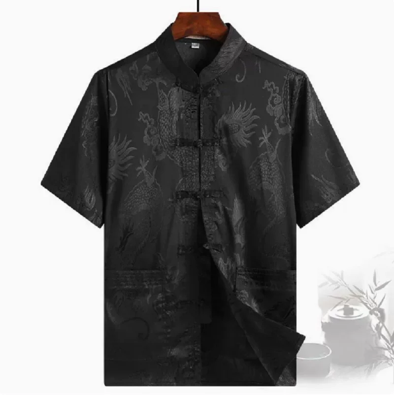 Wholesale Chinese Traditional Women Short Sleeve Jacket Satin Lace Tang Coat Casual T Shirt Slim Tops Blouse Size M L XL XXL 3XL