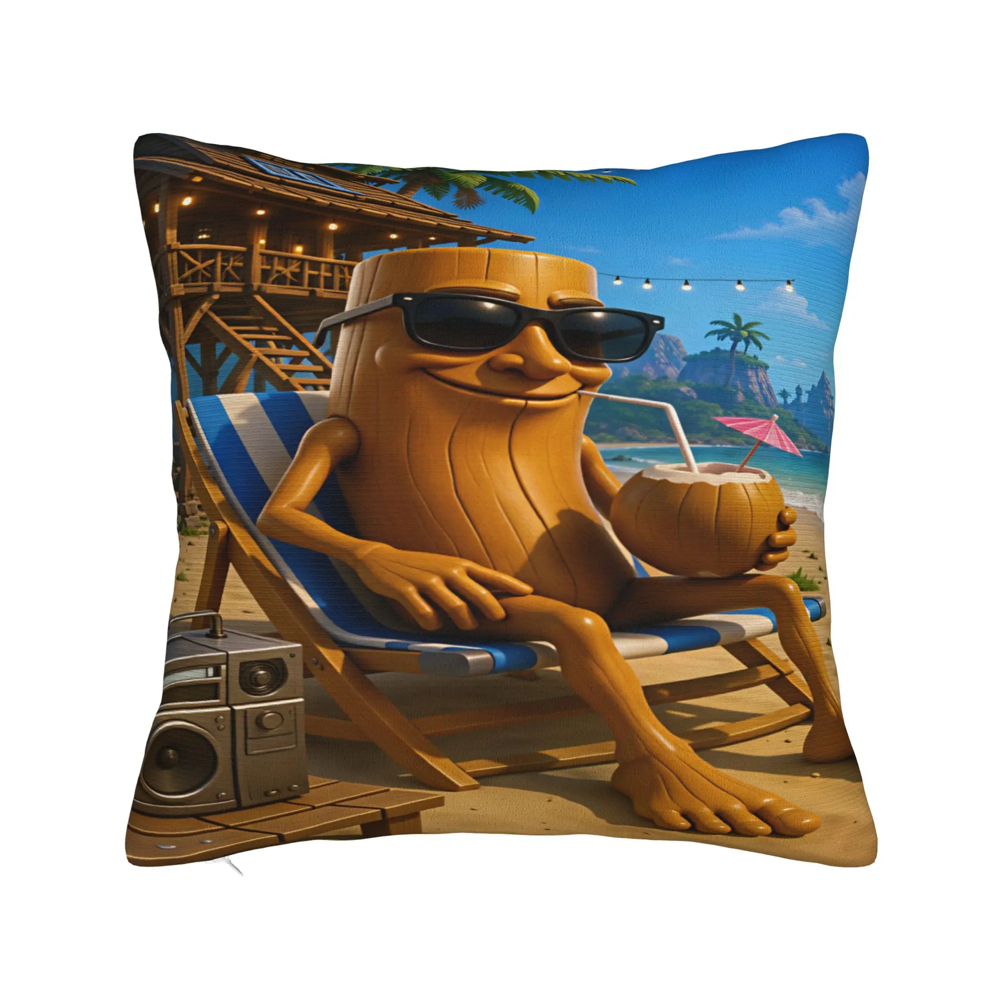 Tung Relaxing On Beach Chair Holding Coconut Drink Pillow Cover  Print Cushion Cover Funny Pillow Case For Sofa Car Home Decor