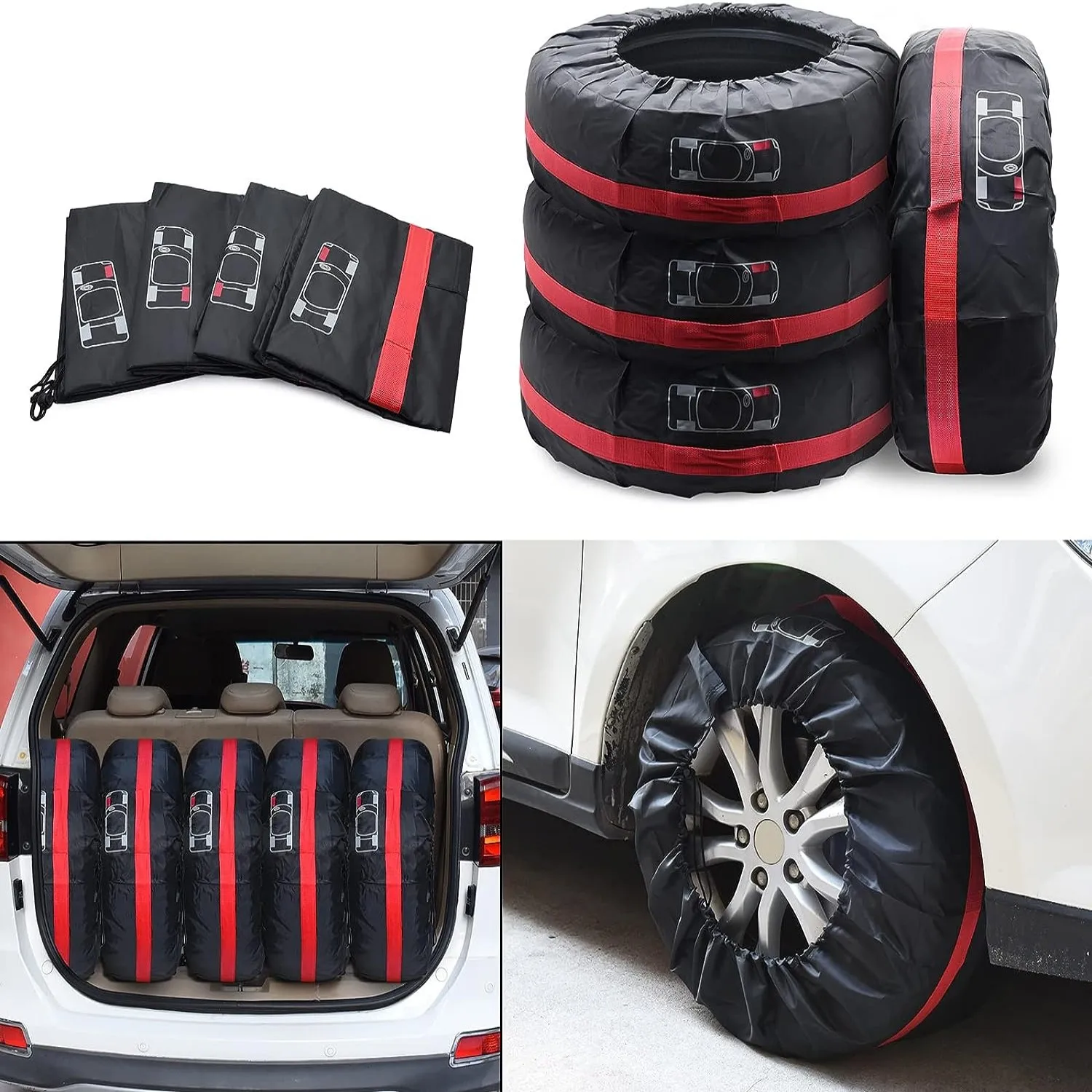 2023 Car Spare Tire Cover Case Polyester Auto Wheel Tire Storage Bags Vehicle Tyre Accessories Dust-proof Protector Styling