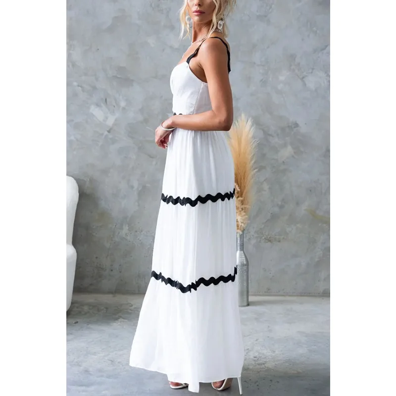 Abito estivo da donna bohémien per le vacanze Abito sexy da spiaggia con scollo a V e pieghe senza schienale scava fuori Boho Holiday Beach Maxi Dress