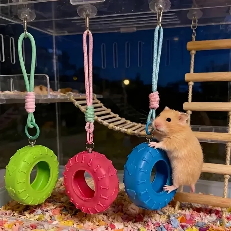 1pc Mini Durable Tire Shape Hammock And Swing For Climbing Toys In Cages Perfect For Hamsters Squirrels And Small Pets